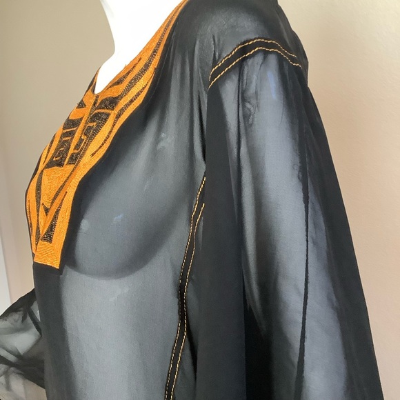 African Black and Orange Kaftan Sheer Dress - Picture 7 of 12